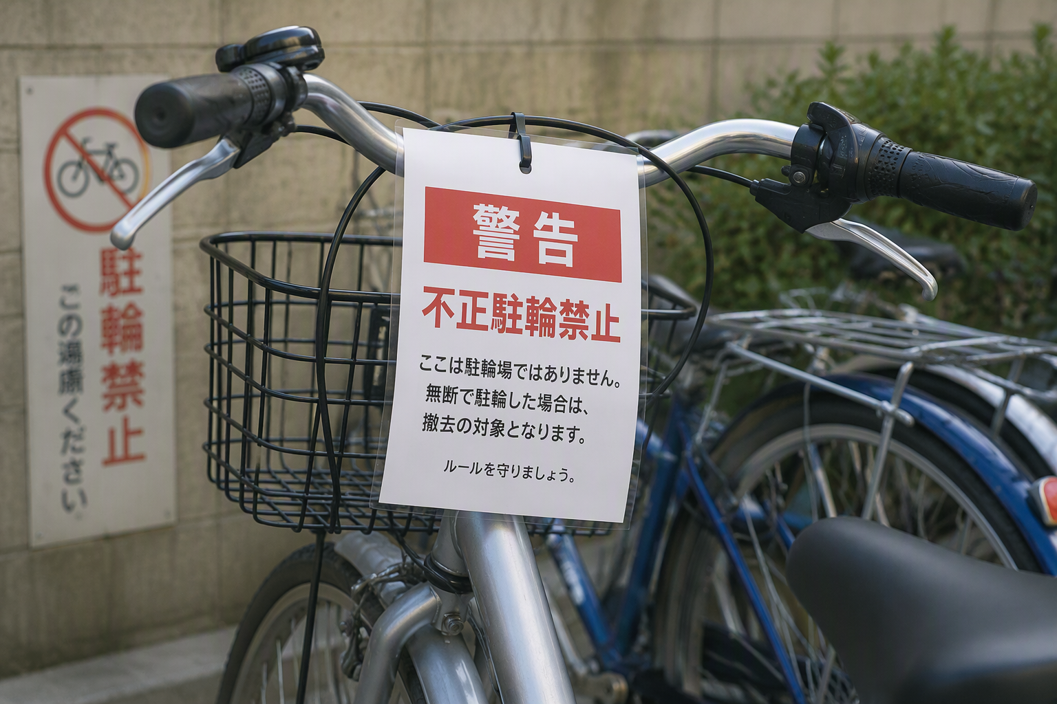 警告が張られた自転車